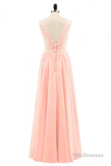 Pearl Pink Backless A-Line Long Bridesmaid Dress