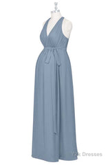 Dusty Blue Halter Backless Maternity Bridesmaid Dress