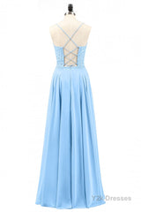 Light Blue Sweetheart Lace-Up A-Line Long Bridesmaid Dress