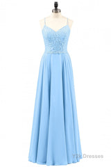 Light Blue Sweetheart Lace-Up A-Line Long Bridesmaid Dress