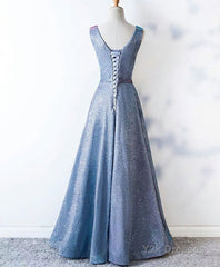 Unique Blue Sequin Long Prom Dress, Blue Formal Dress