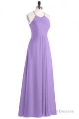 Sage Green Chiffon Halter Backless Long Bridesmaid Dress