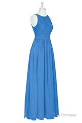 Brami Blue Chiffon Sleeveless Long Bridesmaid Dress