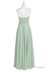 Sage Green Chiffon Halter A-Line Long Bridesmaid Dress