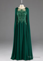 Dark Green A-Line Lace Appliques Chiffon Prom Dress