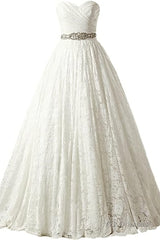 A-line Sweetheart Floor Length Lace Wedding Dresses