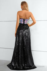 Black Sequined Strapless Prom Dress