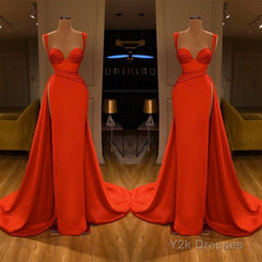 Beautiful Red Starps Sweetheart Long Prom Dress With Split