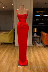 Spaghetti starp Front-ruffle Orange Sheath Prom Dress