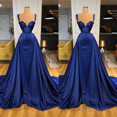 Chic Royal Blue Straps Sweetheart Prom Dress Overskirt With Detachable Train