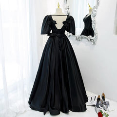 Classy Black Prom Dress Formal Dress with Bubble Sleeves