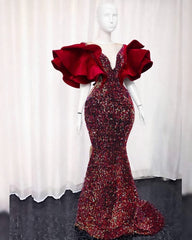 Sequin Wedding Reception Dress, African Velvet Wedding Dress, Elegant Velvet Prom Dress, Evening Party Dress, African Fashion Clothing