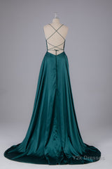 Elegant Open Back Spaghetti Straps Sweep Train Long Prom Dress