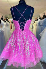 Cute Hot Pink Sequins A-Line Homecoming Dress Hoco Night Dresses