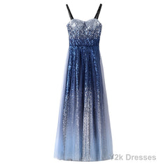 Chic Gorgeous Long A-line Ombre Sequin Floor Party Prom Dresses