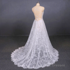 Charming Spaghetti Straps Long A-line Wedding Dresses Beach Wedding Dresses