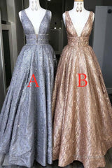 Amazing Unique V-neck Long Prom Dresses Gorgeous Modest Floor Length Party Dresses