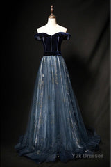 Elegant Off the Shoulder Velvet Floor Length Long Evening Dresses Prom Dresses