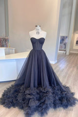 Black Corset Sweetheart Long Prom Dress with Ruffles