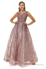 A-Line Beaded Jewel Appliques Lace Floor-Length Cap Sleeve Prom Dresses