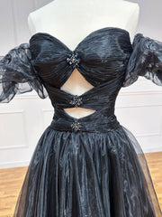 A-Line Black Organza Long Prom Dress