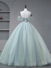 A-Line Blue Tulle sequin Lace Long Prom Dress, Blue Lace Sweet 16 Dress