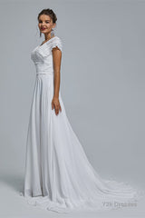 A-Line Chiffon V-Neck Applique Floor-Length Wedding Dresses