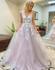 A-Line Floor Length Prom Evening Dress With Appliques