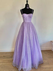 A Line Glitter Tulle Prom Dress with Pockets