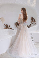 A-Line Heavily Beading Tulle Prom Dresses