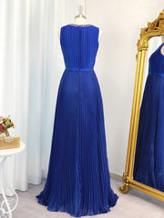 A-line Jewel Ruffles Floor-Length Chiffon Dress