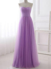 A-Line Lavender Tulle Sweetheart Neck Simple Prom Dress