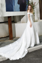 A-line Off the Shoulder Long Wedding Dresses