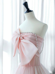 A-Line Pink Organza Long Prom Dress, Pink Long Formal Dress