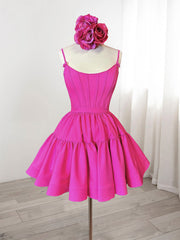 A-Line Pink Satin Short Prom Dress, Backless Cute Pink Homecoming Dress