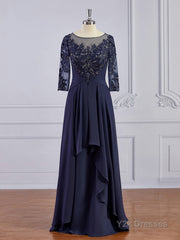 A-Line/Princess Bateau Floor-Length Chiffon Mother of the Bride Dresses With Appliques Lace