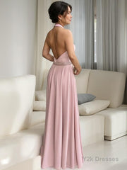 A-Line/Princess Halter Floor-Length Stretch Crepe Mother of the Bride Dresses With Ruffles