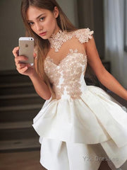 A-Line/Princess High Neck Short/Mini Satin Homecoming Dresses