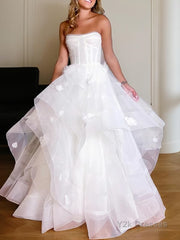 A-Line/Princess Off-the-Shoulder Floor-Length Tulle Wedding Dresses