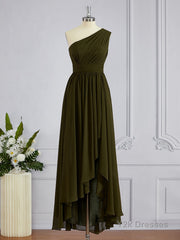 A-Line/Princess One-Shoulder Asymmetrical Chiffon Bridesmaid Dresses with Pleated