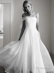 A-Line/Princess One-Shoulder Court Train Organza Wedding Dresses