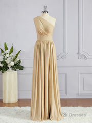 A-Line/Princess One-Shoulder Floor-Length Jersey Bridesmaid Dresses with Leg Slit