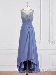 A-Line/Princess Scoop Asymmetrical Chiffon Mother of the Bride Dresses With Appliques Lace