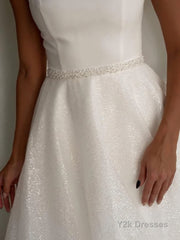 A-Line/Princess Square Chapel Train Wedding Dresses