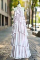 A-Line/Princess Straps Floor-Length Chiffon Prom Dresses