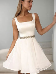 A-Line/Princess Straps Short/Mini Organza Homecoming Dresses With Beading