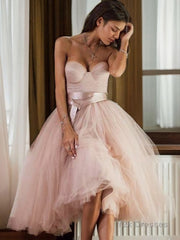 A-Line/Princess Sweetheart Tea-Length Tulle Homecoming Dresses With Belt/Sash