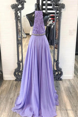 A Line Purple Lace Long Prom Dress with Belt, Purple Lace Formal Dress, Purple Evening Dress, Bridesmaid Dress