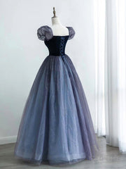 A-Line Purple Tulle Long Prom Dress, Purple Sweet 16 Dress