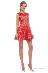 A-Line Red Lace Sleeveless Mini Homecoming Dresses